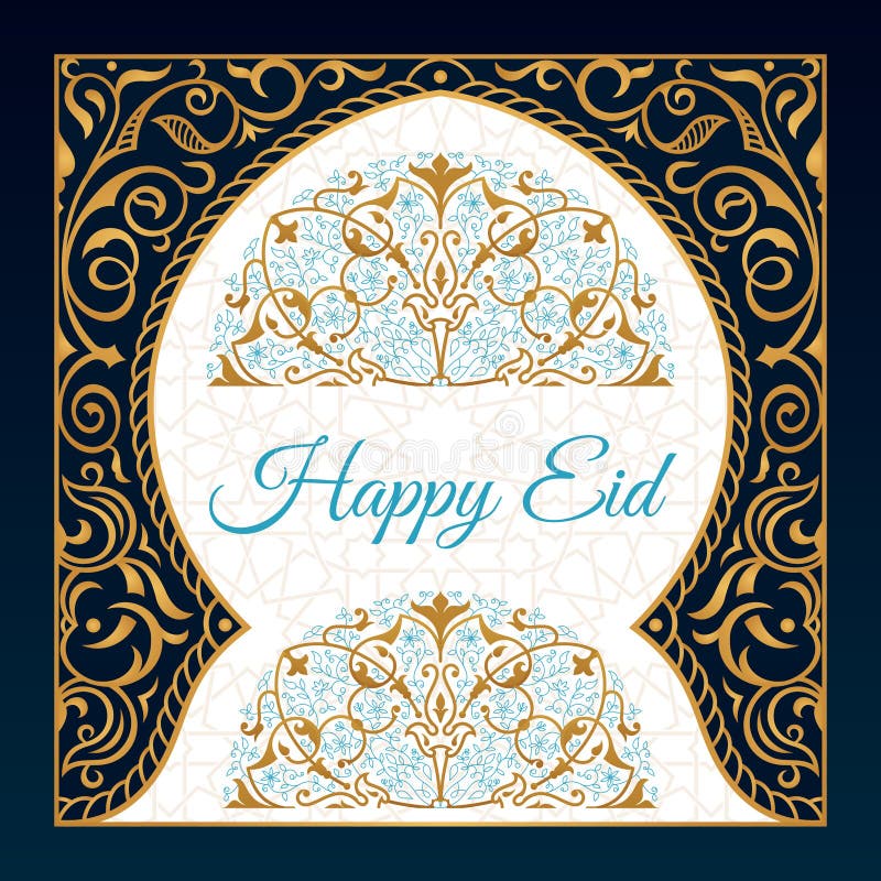 Счастливый дизайн приветствию Eid mubarak, счастливые слова праздника с золотой мечетью и флористическая предпосылка иллюстрация штока Счастливый дизайн приветствию Eid mubarak, счастливые слова праздника с золотой мечетью и флористическая предпосылка иллюстрация штока