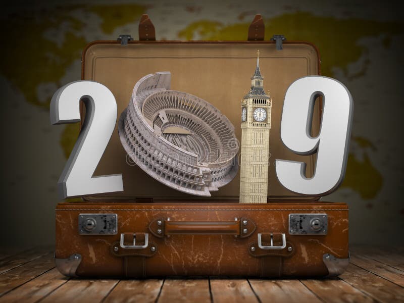 2019 счастливых Новых Годов Винтажный чемодан с 2019 как Colois иллюстрация вектора 2019 счастливых Новых Годов Винтажный чемодан с 2019 как Colois иллюстрация вектора