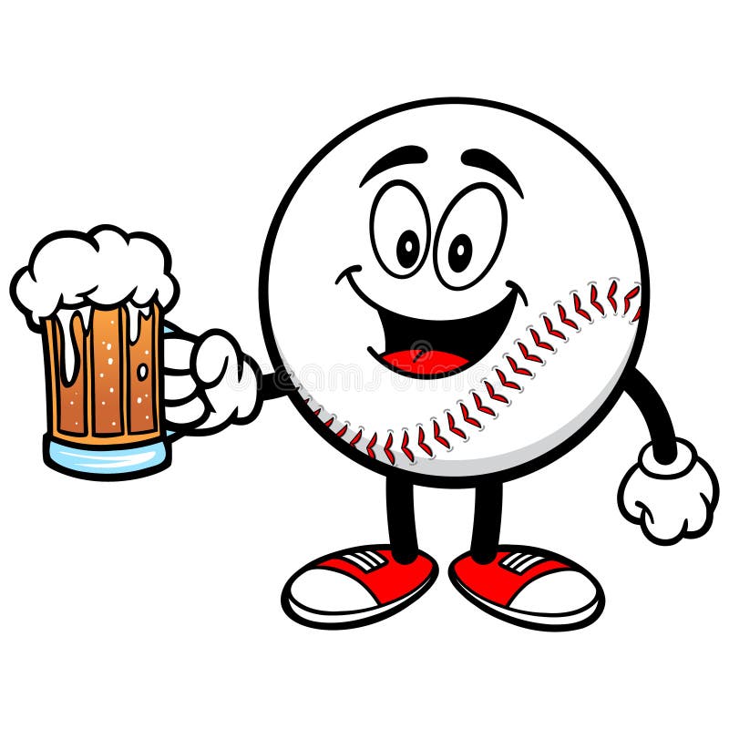 Cartoon illustration of a Baseball Mascot with a Beer. Cartoon illustration of a Baseball Mascot with a Beer.