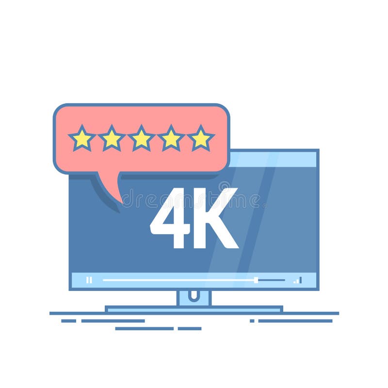 ТВ плоского экрана с 4k технологией видео ультра HD Обзоры потребителя в оценке формируют с звездами на пузыре речи Тонкая линия иллюстрация вектора ТВ плоского экрана с 4k технологией видео ультра HD Обзоры потребителя в оценке формируют с звездами на пузыре речи Тонкая линия иллюстрация вектора