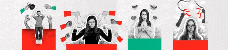 Творческий коллаж, изображающий различные эмоциональные выражения с абстрактными элементами дизайна для современного искусства и г стоковые изображения