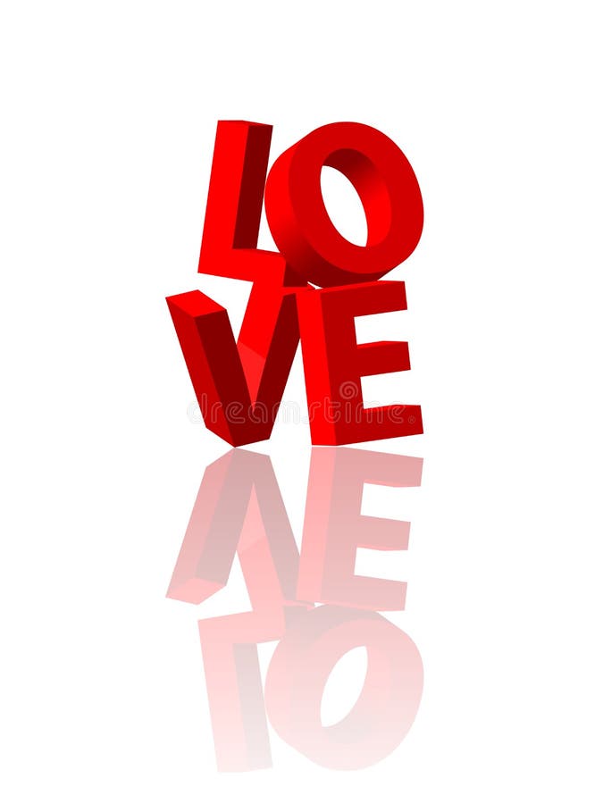 Love 3d text with reflection isolated. Love 3d text with reflection isolated