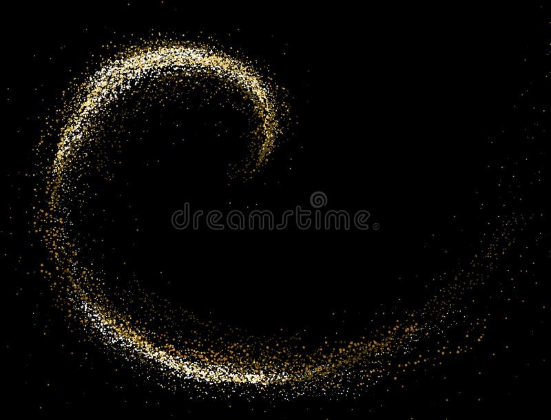 Текстура яркого блеска золота на черной предпосылке Круглая спиральная галактика золотой пыли звезды