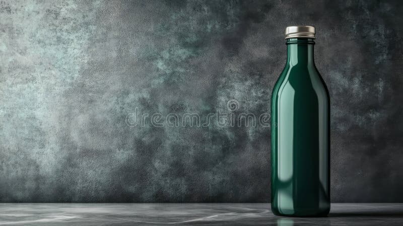 Темно-зеленая бутылка из стекла на темном фоне иллюстрация вектора