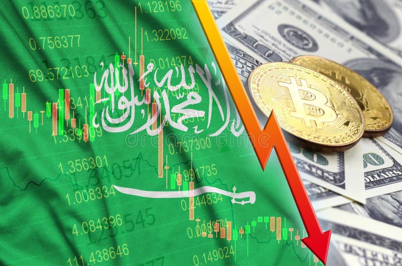 Тенденция флага и cryptocurrency Саудовской Аравии понижаясь с 2 bitcoins на долларовых банкнотах бесплатная иллюстрация Тенденция флага и cryptocurrency Саудовской Аравии понижаясь с 2 bitcoins на долларовых банкнотах бесплатная иллюстрация