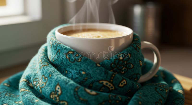 Теплый кофе в чаевых Scarf Cozy зимнее утро стоковое изображение