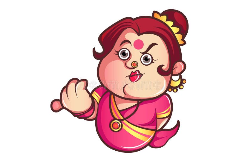 Vector cartoon illustration of funny iyer aunty ji with showing thumb sign. Isolated on white background. Vector cartoon illustration of funny iyer aunty ji with showing thumb sign. Isolated on white background.