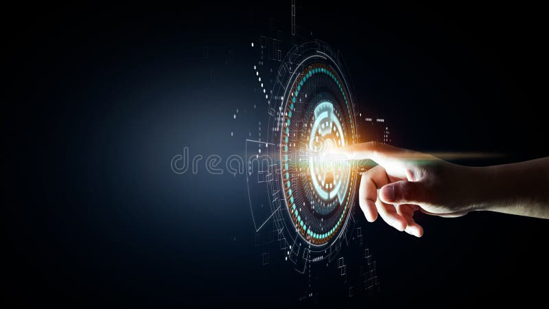 Технологии фьютуристического прикосновения рук стоковые фотографии rf
