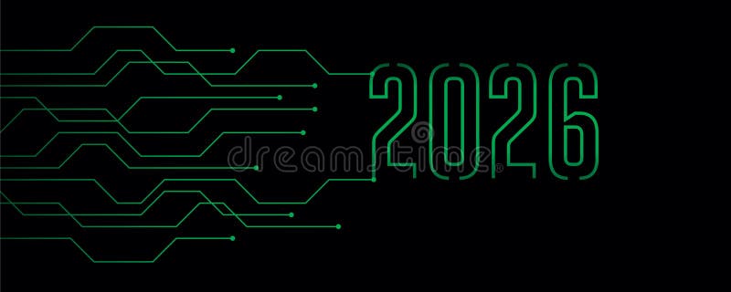 технологический баннер 2026 плата электроника цифровой иллюстрация штока