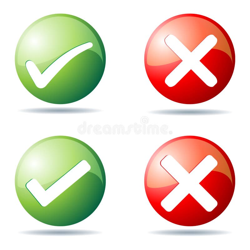 Illustration of tick and cross buttons on white background. Illustration of tick and cross buttons on white background