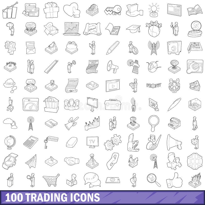 100 trading icons set in outline style for any design vector illustration. 100 trading icons set in outline style for any design vector illustration