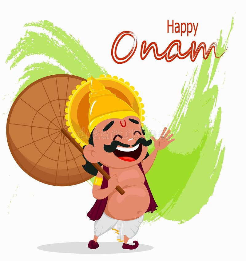 Торжество Onam Король Mahabali держа зонтик, жизнерадостный персонаж из мультфильма иллюстрация штока