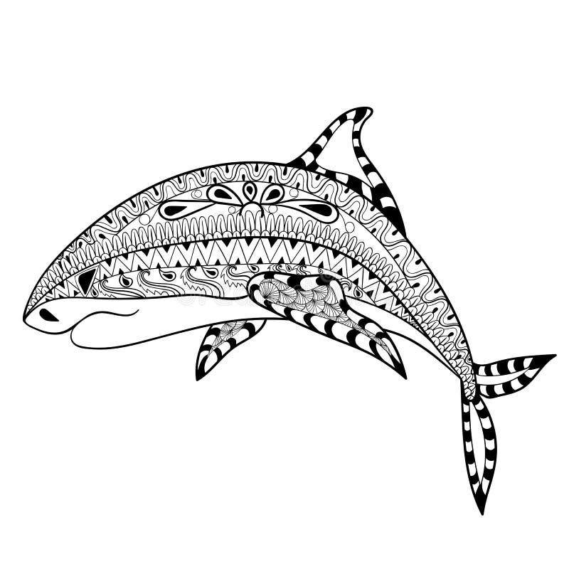 Тотем акулы Zentangle для взрослой анти- страницы расцветки стресса для ar иллюстрация вектора