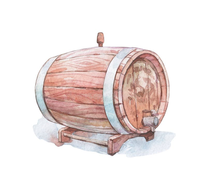 Wooden traditional wine barrel watercolor art isolated. Wooden traditional wine barrel watercolor art isolated