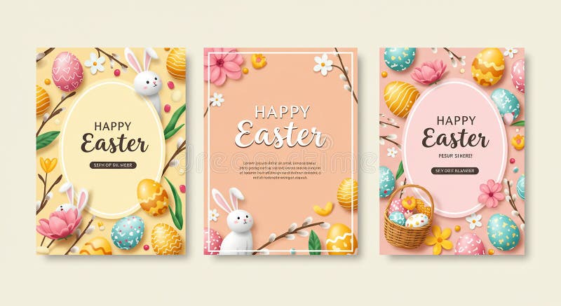 Три разноцветные карты Easterthemed содержат фразу Счастливой Пасхи. Каждая карта бесплатная иллюстрация