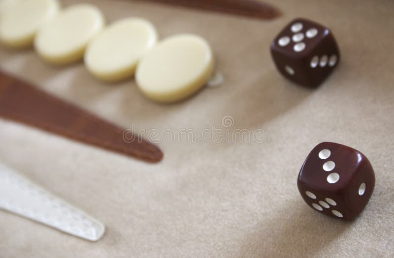 A close-up of a backgammon board. A close-up of a backgammon board