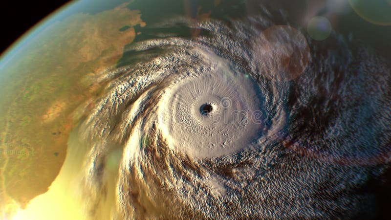 Тропический циклон над поверхностью земли s, 3D анимация