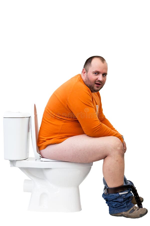 Isolated man sitting on white toilet. Isolated man sitting on white toilet