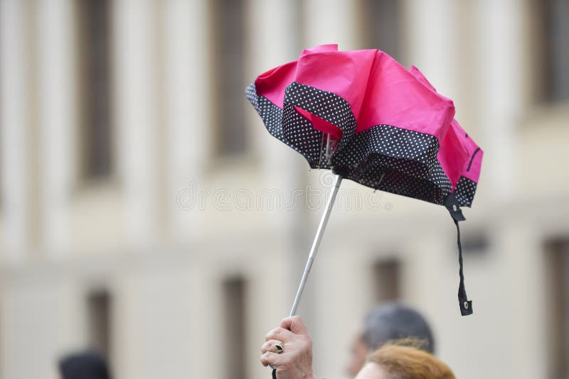 The umbrella of a tour guide educating a group of tourists in a historical city in Europe. The umbrella of a tour guide educating a group of tourists in a historical city in Europe.