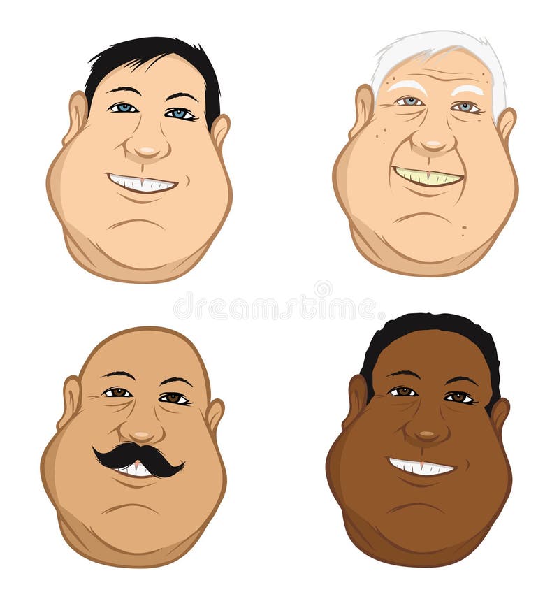 Cartoon illustration of male heads fat. Cartoon illustration of male heads fat