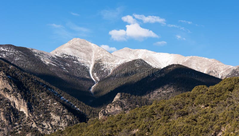 Mount Princeton 14,197 feet located in the San Isabel National Forest outside of Buena Vista Colorado. Various commercial hot springs are located in the area. Mount Princeton 14,197 feet located in the San Isabel National Forest outside of Buena Vista Colorado. Various commercial hot springs are located in the area.