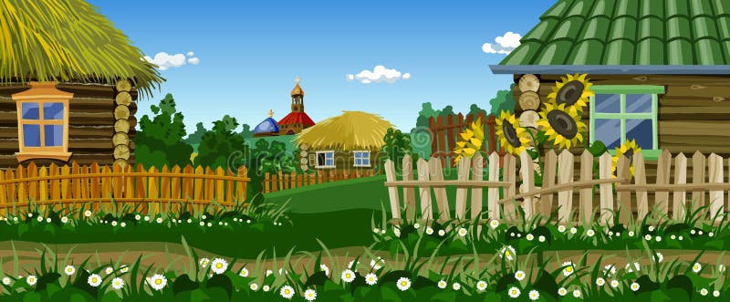 Фон деревенский дом с огородом