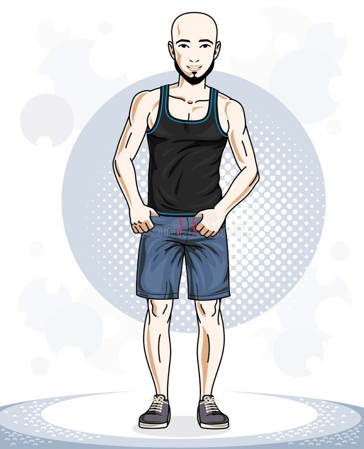Уверенно красивое облыселое молодое sporty положение человека Вектор Illust иллюстрация вектора Уверенно красивое облыселое молодое sporty положение человека Вектор Illust иллюстрация вектора