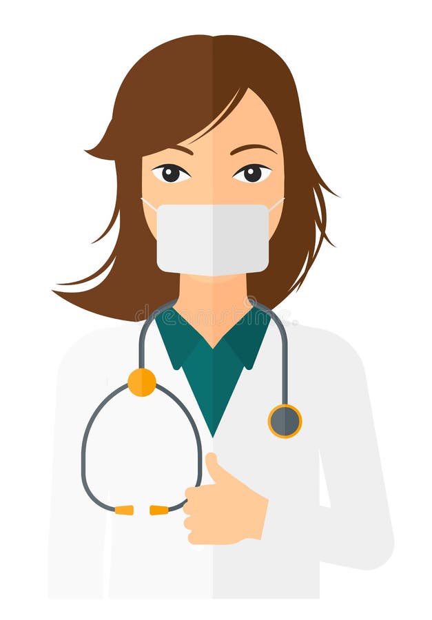 A doctor in mask with stethoscope showing thumb up vector flat design illustration on white background. Vertical layout. A doctor in mask with stethoscope showing thumb up vector flat design illustration on white background. Vertical layout.