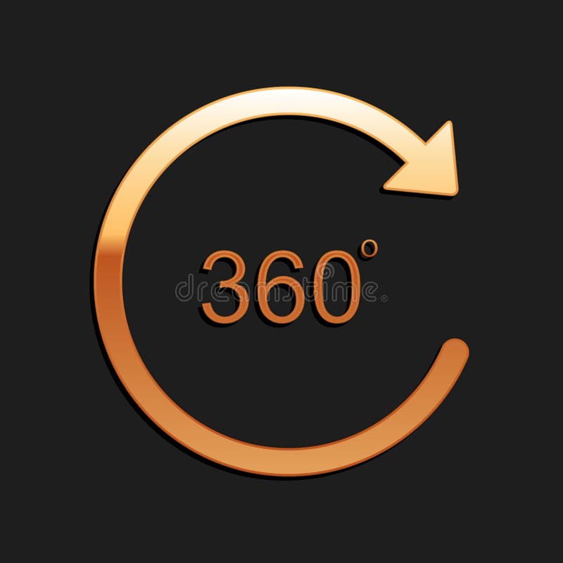 Угол 360 градусов значка изолированного на черном фоне. Поворот на 360 градусов. Символ математики, геометрии. Полный поворот иллюстрация вектора