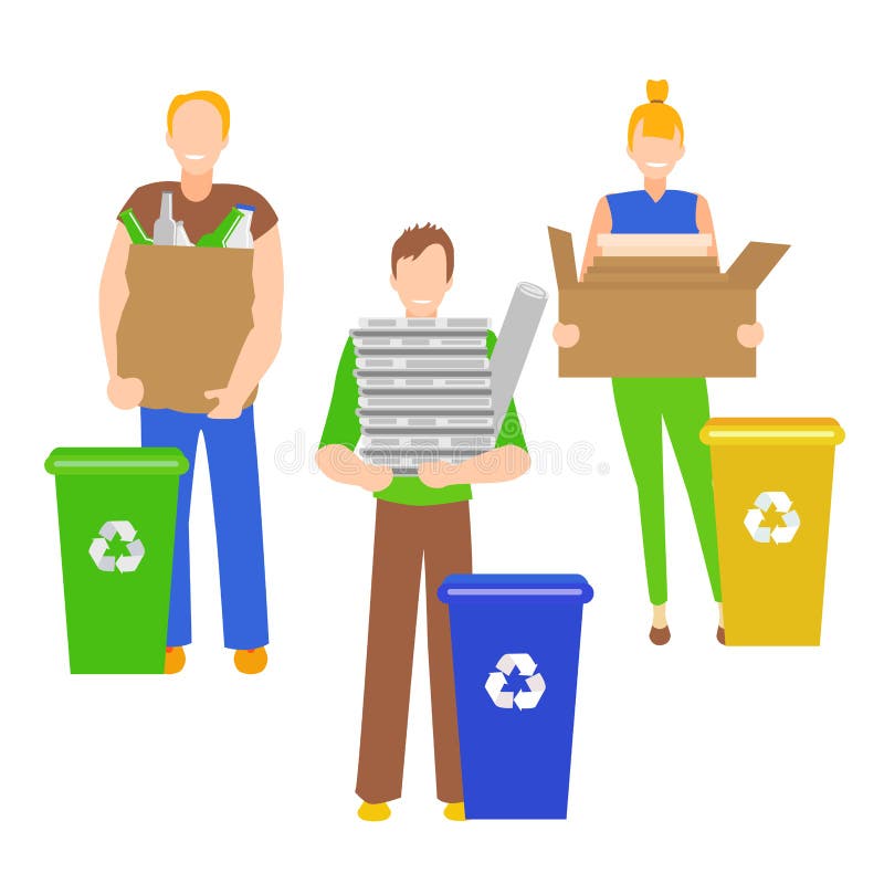 Удерживание Recyclables людей характеров цвета мультфильма r иллюстрация вектора Удерживание Recyclables людей характеров цвета мультфильма r иллюстрация вектора
