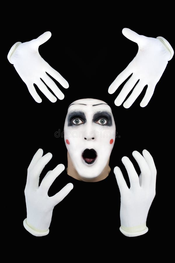 удивленный mime предпосылки черный стоковая фотография rf