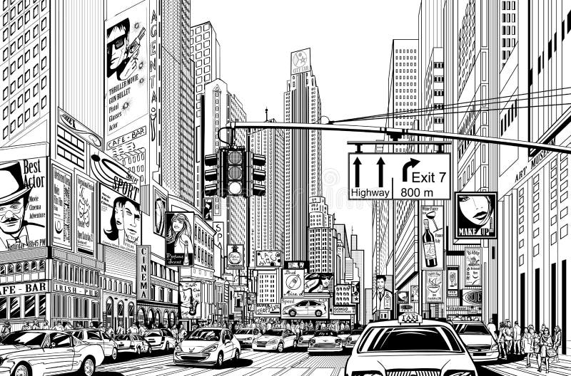 Illustration of a street in New York city. Illustration of a street in New York city