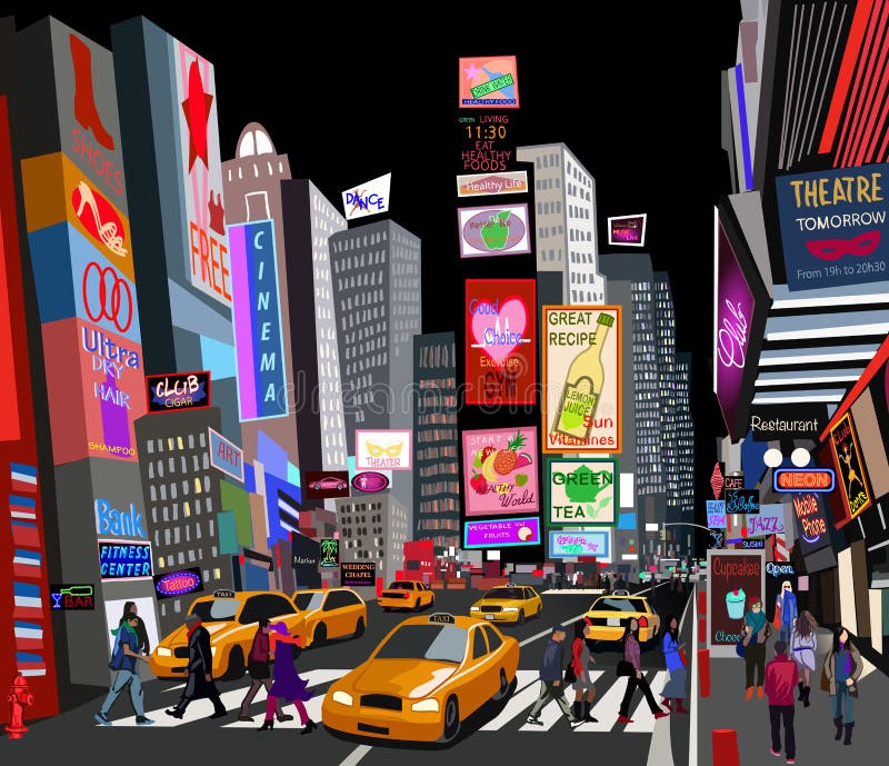 Illustration of a street in New York city. Illustration of a street in New York city