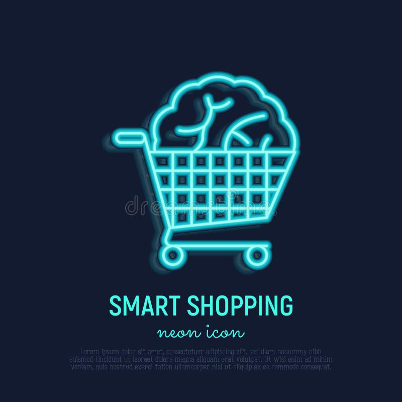 Умная shopping неоновая грань значок : Мозг вагонетке. Cashback системы направления программы лояльности. Современный пример векто бесплатная иллюстрация