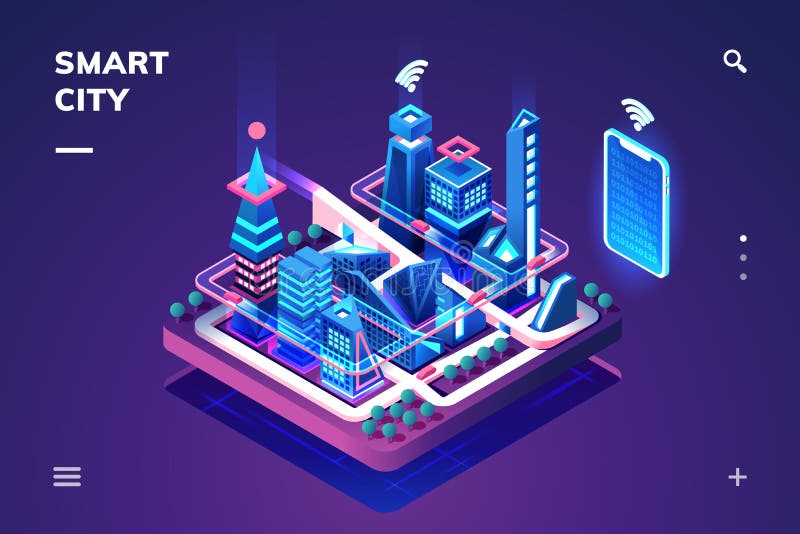 Умный город или равновеликий городок с IoT или техником GPS бесплатная иллюстрация Умный город или равновеликий городок с IoT или техником GPS бесплатная иллюстрация