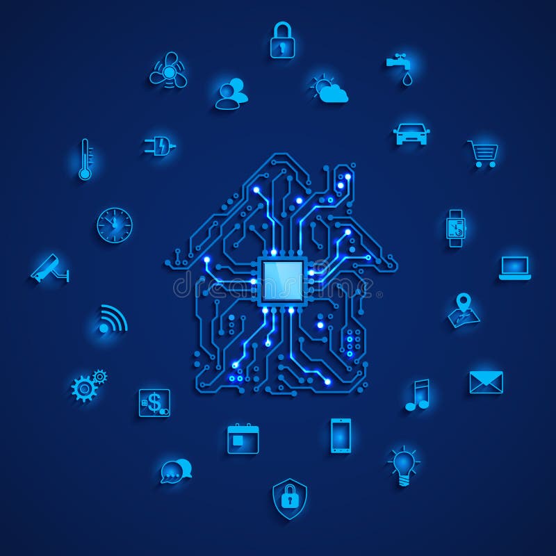 Умный дом или концепция IOT Умные домашние установленные значки Дом дистанционного контроля и контроля умный Цепь дома и умная до иллюстрация вектора