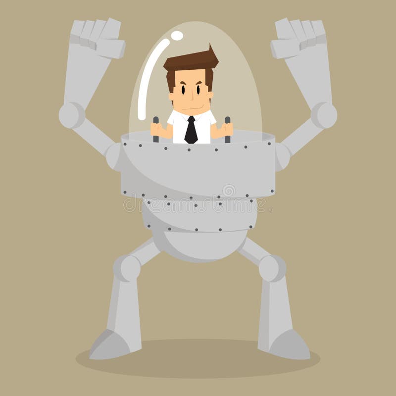 Управление бизнесмена работа робота ассистентская иллюстрация вектора Управление бизнесмена работа робота ассистентская иллюстрация вектора