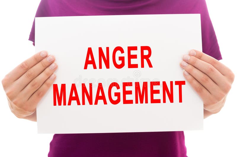 Girl holding white paper sheet with text Anger management. Girl holding white paper sheet with text Anger management