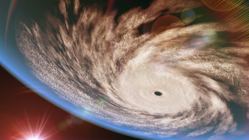 Ураган над океаном, перевернутый взгляд, 3D анимация