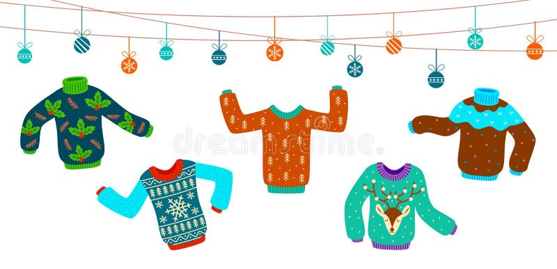 Уродливые свитеры танцующие трикотажные свитера, xmas jumpers векторные зимние праздничные открытки приглашение иллюстрация штока Уродливые свитеры танцующие трикотажные свитера, xmas jumpers векторные зимние праздничные открытки приглашение иллюстрация штока