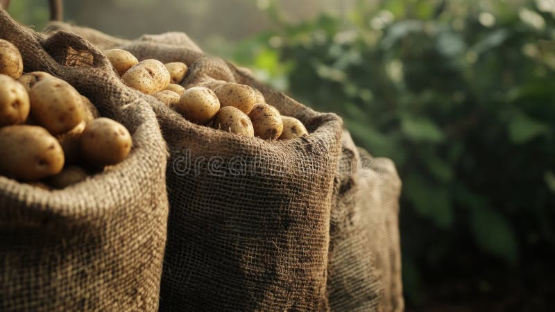 Урожай картофеля в мешках иллюстрация штока