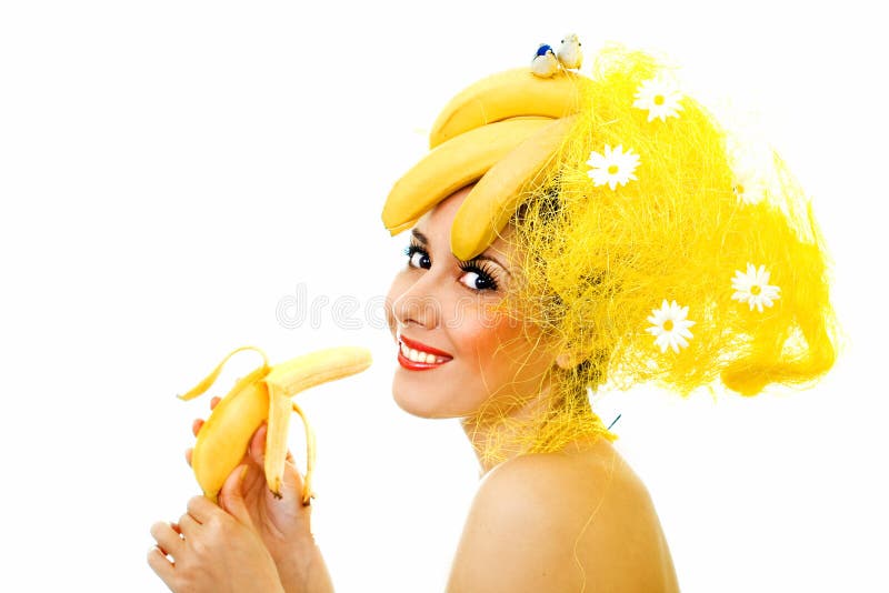Smiling Banana lady, isolated on white. Smiling Banana lady, isolated on white