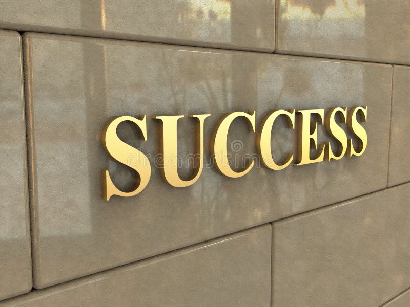 The word Success is chiseled by gold letters on a stone wall. The word Success is chiseled by gold letters on a stone wall.