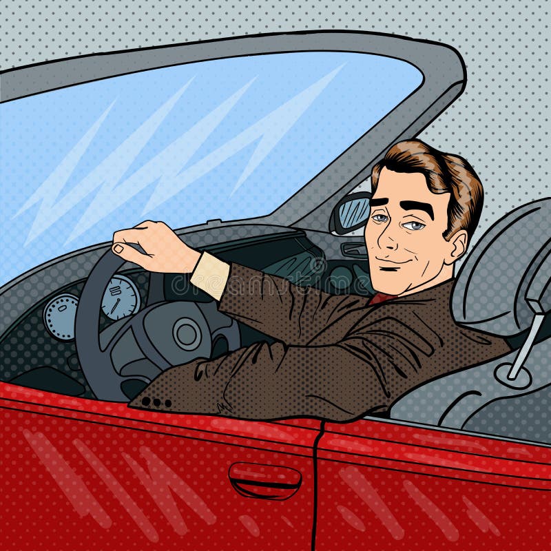 Успешный бизнесмен в роскошном автомобиле Человек управляя Cabriolet иллюстрация вектора