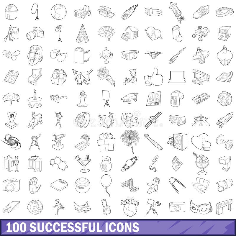 100 successful icons set in outline style for any design vector illustration. 100 successful icons set in outline style for any design vector illustration