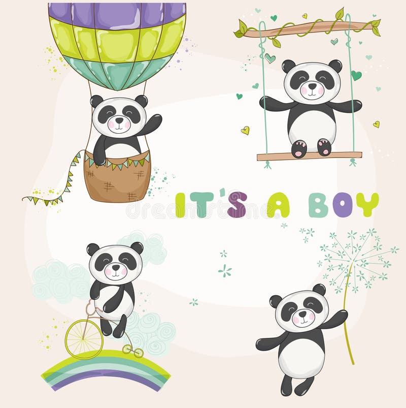 Baby Panda Set - Baby Shower or Arrival Card - in vector. Baby Panda Set - Baby Shower or Arrival Card - in vector