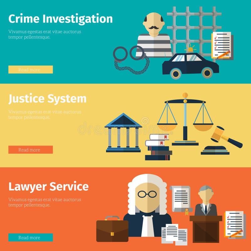 Justice and lawyer service vector banners set. Lawyer and court, justice law illustration. Justice and lawyer service vector banners set. Lawyer and court, justice law illustration