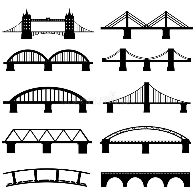 Isolated Bridge Icons Set Vector Simple Black. Isolated Bridge Icons Set Vector Simple Black