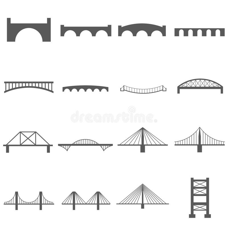 Stone and steel Bridge Icons Set. Stone and steel Bridge Icons Set