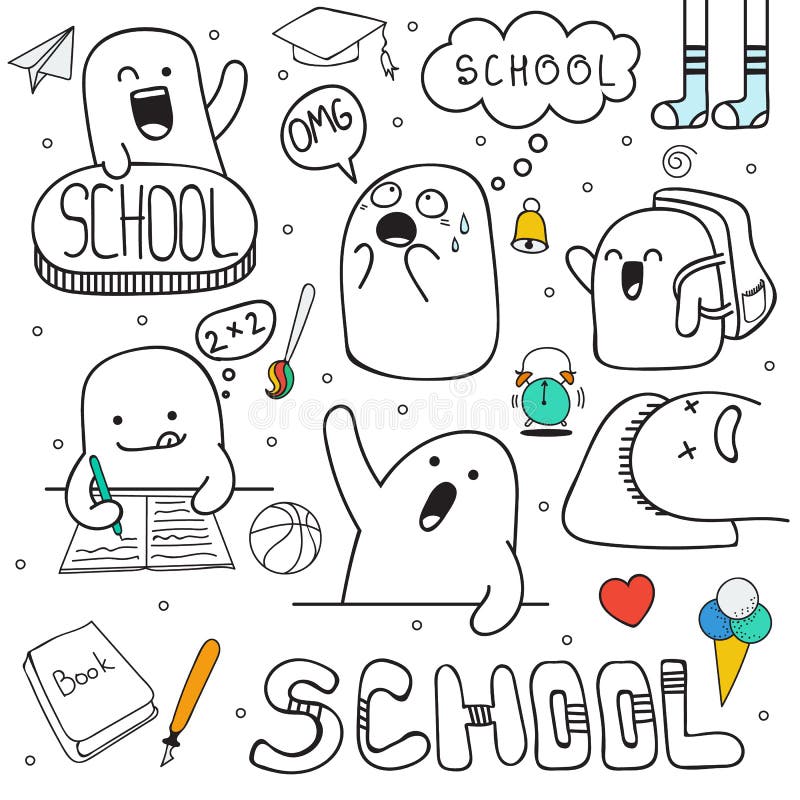 Установленные характеры doodle, и объекты школы Характер аниме бесплатная иллюстрация Установленные характеры doodle, и объекты школы Характер аниме бесплатная иллюстрация